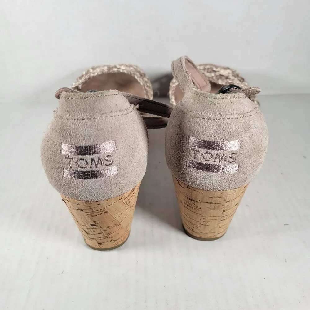 Toms Woman Stucco Satin Woven Peep Toe Platform Cork 2.5